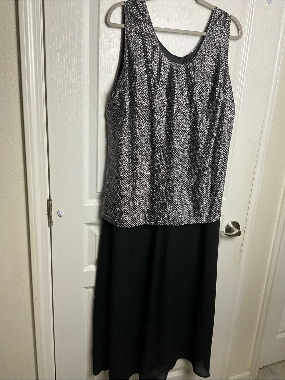 Millie Gabrielle Silver Sequin Overlay Black Maxi Dress Size 18